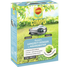 Compo Rasen Langzeit-Dünger für Mähroboter, 5 Kilogramm für 200 Quadratmeter, stärkt Gräser mit Kali, ideal für häufigen Schnitt.