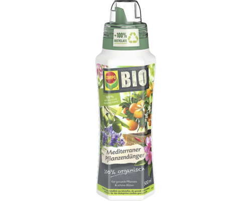 COMPO BIO Mediterraner Pflanzendünger, 500 Milliliter, 100 Prozent organisch, 100 Prozent natürliche Inhaltsstoffe, für gesunde Pflanzen.