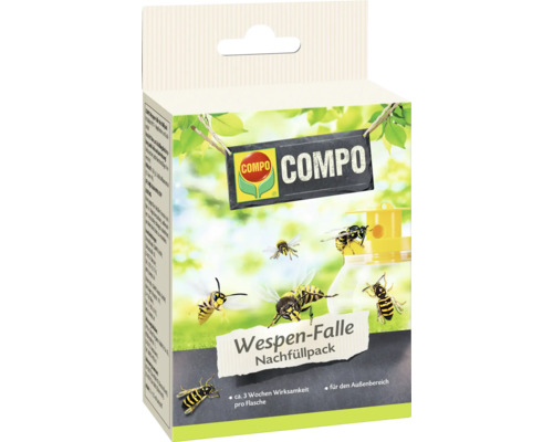 COMPO Wespen-Falle Nachfüllpack für den Außenbereich mit einer Wirksamkeit von circa 3 Wochen pro Flasche.