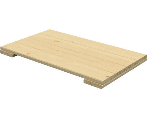 Rechteckiges Brett aus hellem Holz mit zwei Querleisten an der Unterseite.