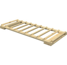 Weinregal-Modul aus naturbelassenem Holz für die liegende Lagerung von Flaschen.