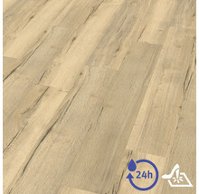 Laminatboden mit Eichenholzstruktur, 24 Stunden Wasserresistenz und Rutschhemmung.
