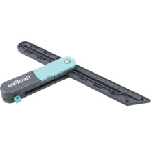 wolfcraft Schmiege aus Kunststoff in Grau und Türkis mit integrierter Skala zum Messen und Übertragen von Winkeln.