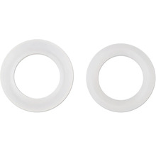 Zwei weiße Rosetten aus Kunststoff für Rohre.