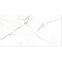 Feinsteinzeugfliese mit Marmor-Optik und grauer Maserung.