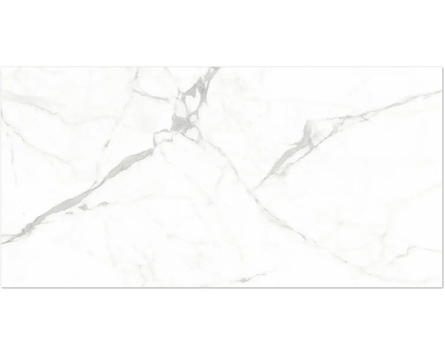 Feinsteinzeugfliese mit Marmor-Optik und grauer Maserung.