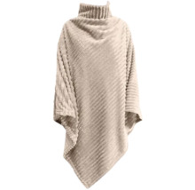 Beiger Poncho mit Rollkragen und Rippenstruktur