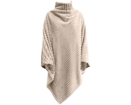 Beiger Poncho mit Rollkragen und Rippenstruktur