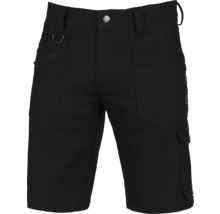 Schwarze Arbeitsshorts mit mehreren Taschen, Gürtelschlaufen und D-Ring für Handwerker.