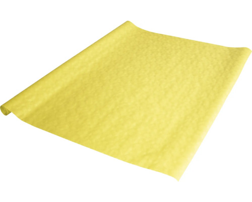 Rolle aus gelbem Krepppapier zum Basteln und Dekorieren, teilweise ausgerollt.