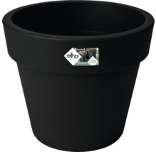 Runder schwarzer Kunststoff-Blumentopf von elho, hergestellt aus recycelten Materialien mit 5 Jahren Garantie.