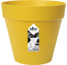 elho Logo auf einem runden Blumentopf aus Kunststoff mit einfachem Bewässerungssystem, gefertigt aus recyceltem Material.