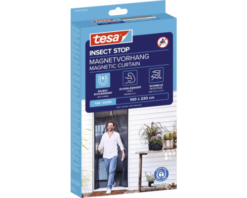 tesa Insect Stop Magnetvorhang für Türen, 100 mal 220 Zentimeter, selbstschließend, schnelle Montage, tesa Logo, Blauer Engel Umweltsiegel.