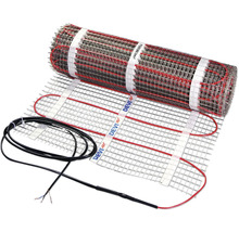 Elektrische Heizmatte DEVI mit 150 Watt pro Quadratmeter für Fußbodenheizung inklusive Anschlusskabel. DEVI Logo.