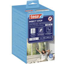 tesa Insect Stop Premium 2 in 1 Pollen- und Fliegengitter für Fenster bis maximal 120 mal 240 Zentimeter in Anthrazit inklusive Klettband.