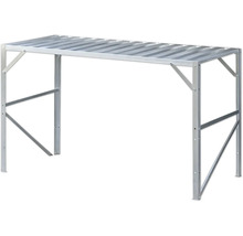 Pflanztisch aus Aluminium mit Gitter-Arbeitsfläche und stabilisierenden Verstrebungen.