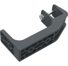 Dunkelgraue Klemmhalterung aus Kunststoff mit Schraube und Mutter zur Befestigung von Paneelen.