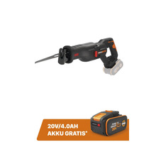 Worx Nitro Akku-Säbelsäge mit bürstenlosem Motor inklusive gratis 20 Volt 4,0 Amperestunden Akku.