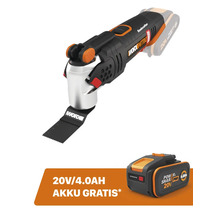 Akku-Multifunktionswerkzeug Worx Nitro Sonicrafter inklusive 20 Volt 4,0 Amperestunden Akku.