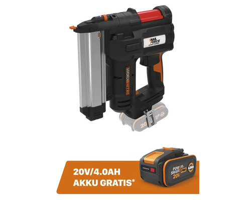 Worx Nitro Akku-Nagler mit Nail Force Technologie und ein kostenloser 20 Volt 4.0 Amperestunden Power Share Pro Akku.