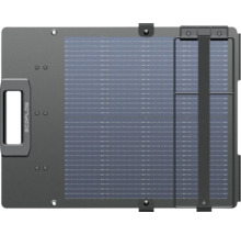 Zusammengeklapptes tragbares EcoFlow Solarpanel mit Tragegriff, EcoFlow Logo und strukturierter Oberfläche.