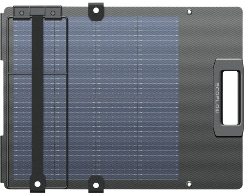 Tragbares EcoFlow Solarpanel mit integriertem Tragegriff und Befestigungsösen für mobile Energieanwendungen.