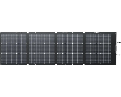 Faltbares Solarpanel-Set mit vier verbundenen Modulen und integrierten Kabeln.