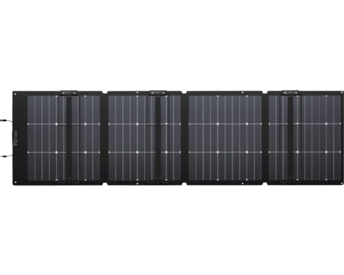 Faltbares Solarpanel mit vier Modulen und integrierten Anschlusskabeln.