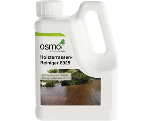 Osmo Holzterrassen-Reiniger 8025 in einem weißen Kunststoffkanister, hochwirksames Spezial-Reinigungskonzentrat für den Außenbereich.