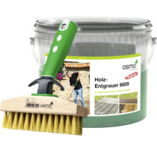 Osmo Holz-Entgrauer Kraft-Gel 6609 im Eimer mit Reinigungsbürste für Terrassen.