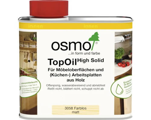 Osmo TopOil High Solid für Möbeloberflächen und Küchenarbeitsplatten aus Holz, farblos matt, lebensmittelecht und wasserabweisend