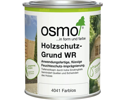 Osmo Holzschutz-Grund WR farblos, flüssige Imprägnierung für Holz im Außenbereich in einer Metalldose.
