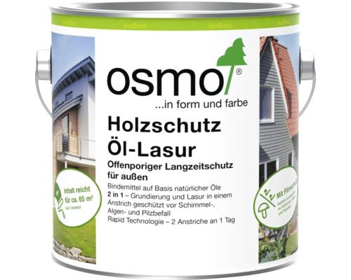 Osmo Holzschutz Öl-Lasur für außen im Metalleimer, 2 in 1 Grundierung und Lasur für offenporigen Langzeitschutz von Holzoberflächen.