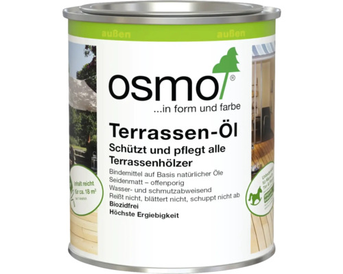 Osmo Terrassen-Öl für den Außenbereich zur Pflege und zum Schutz von Terrassenhölzern, seidenmatt und biozidfrei.