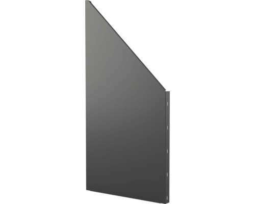 Schräge Seitenwand aus Metall in Anthrazit für ein Gerätehaus.