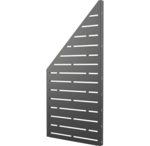 Schräges Sichtschutzelement aus Metall in Anthrazit mit horizontalen Schlitzen für Garten oder Terrasse.