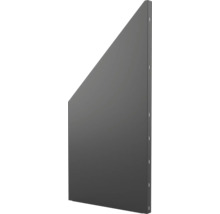 Dunkelgraue schräge Seitenwand aus Metall mit Befestigungslöchern.