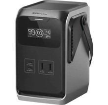 Tragbare Powerstation EcoFlow mit Digitalanzeige, USB-C- und USB-A-Anschlüssen sowie Tragegurt.