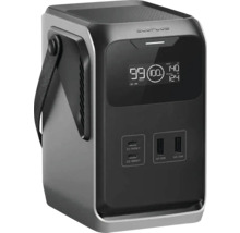 EcoFlow tragbare Powerstation mit Tragegurt, Display für Akkustand, zwei USB-C Anschlüssen mit 140 und 100 Watt sowie zwei USB-A Anschlüssen.