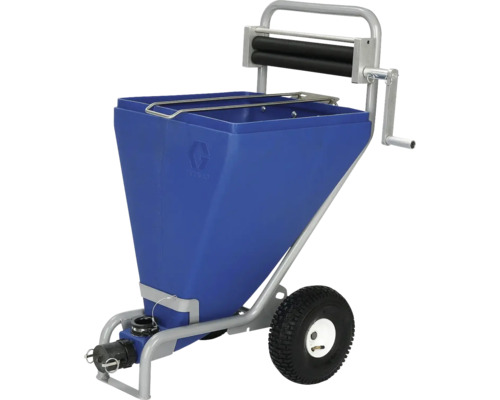 GRACO Hopper Materialbehälter für Putz und Farbe 90 l Graco Materialbehälter mit Entleerungswalze und Handkurbel auf fahrbarem Metallgestell.