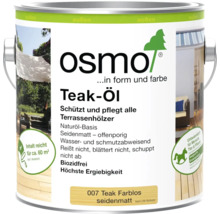 Osmo Teak-Öl für Terrassenhölzer, farblos, seidenmatt, auf Naturöl-Basis, Reichweite circa 60 Quadratmeter, Osmo Logo.