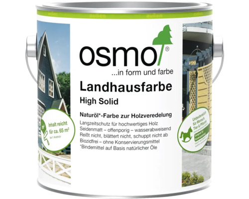 Osmo Logo. Landhausfarbe High Solid, Naturöl-Farbe, seidenmatt, sicher für Mensch, Tier und Pflanze, für circa 65 Quadratmeter.
