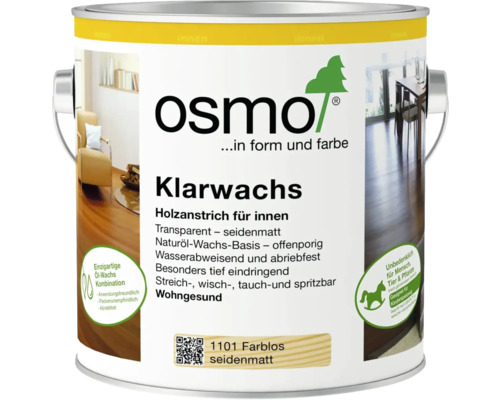 Osmo Klarwachs, Holzanstrich für innen, seidenmatt, auf Naturöl-Wachs-Basis, wasserabweisend, geeignet für Kinderspielzeug.