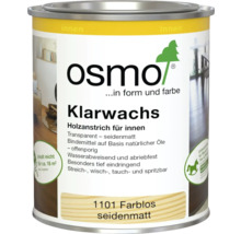 Osmo Klarwachs 1101 Farblos seidenmatt, Holzanstrich für innen, Ergiebigkeit circa 18 Quadratmeter, geeignet für Kinderspielzeug.