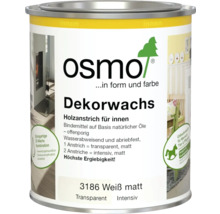 Osmo Dekorwachs für Holz im Innenbereich, 3186 Weiß matt. Osmo Logo und Symbol für Kindersicherheit.