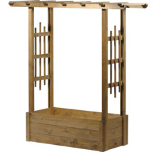 Pflanzkasten aus Holz mit integriertem Rankgitter und Pergola.
