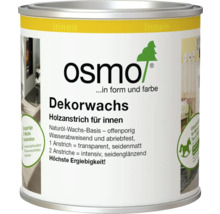 Osmo Logo auf einer Metalldose Dekorwachs Holzanstrich für innen auf Naturöl-Wachs-Basis.
