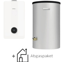 Bosch Gas-Brennwerttherme mit Warmwasserspeicher und inklusivem Abgaspaket.