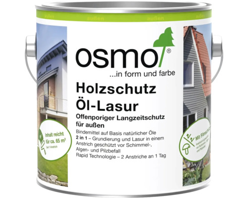 Osmo Holzschutz Öl-Lasur für außen, 2 in 1 Grundierung und Lasur, offenporiger Langzeitschutz, reicht für circa 65 Quadratmeter.