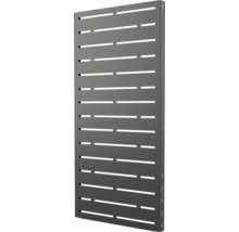 Sichtschutzpaneel aus Metall mit horizontalen Schlitzen in Anthrazit für den Garten.